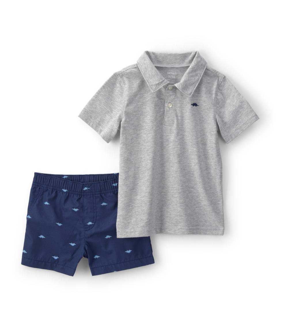 Carter's Toddler Boys Dino Polo 2 Piece Playwear Set, Multicolor
