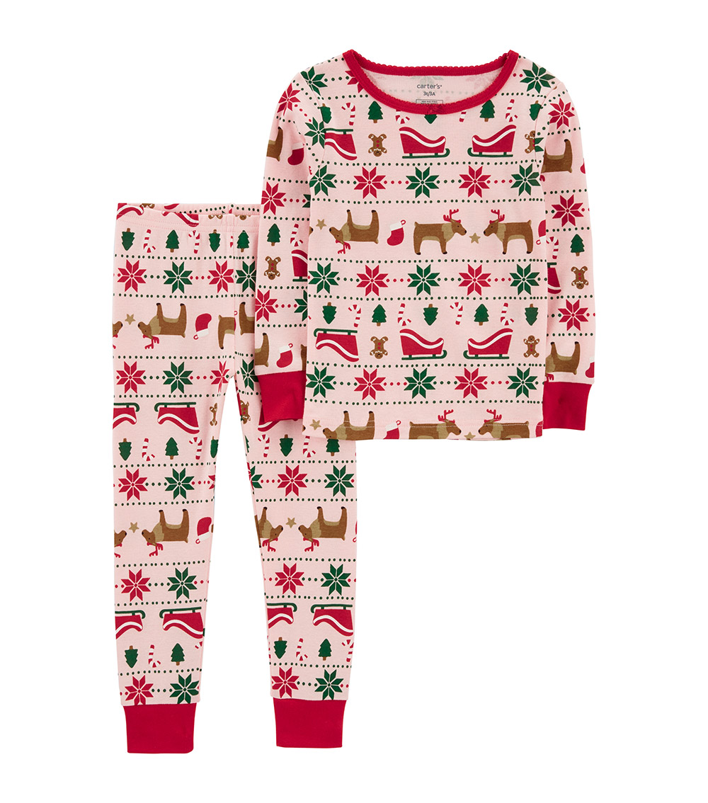 Carter 2 Piece Cotton Pink Fairisle Pyjamas Set