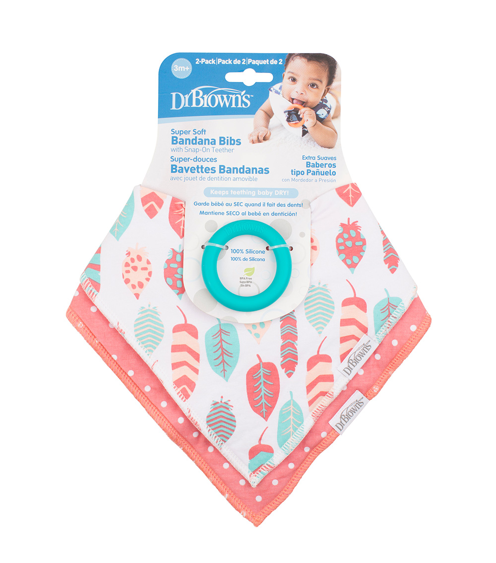 DR. BROWN'S Feathers and Dots Bib with Teether