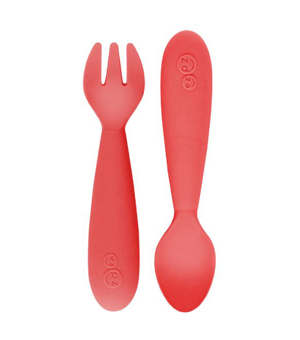 EZPZ Mini Utensils (Spoon + Fork) - Coral