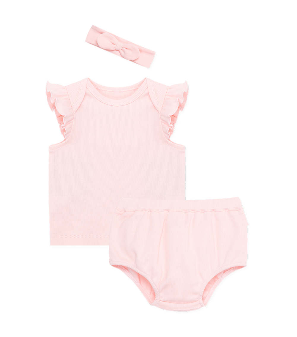 LITTLE ME Rose Knit 3-Piece Short Set