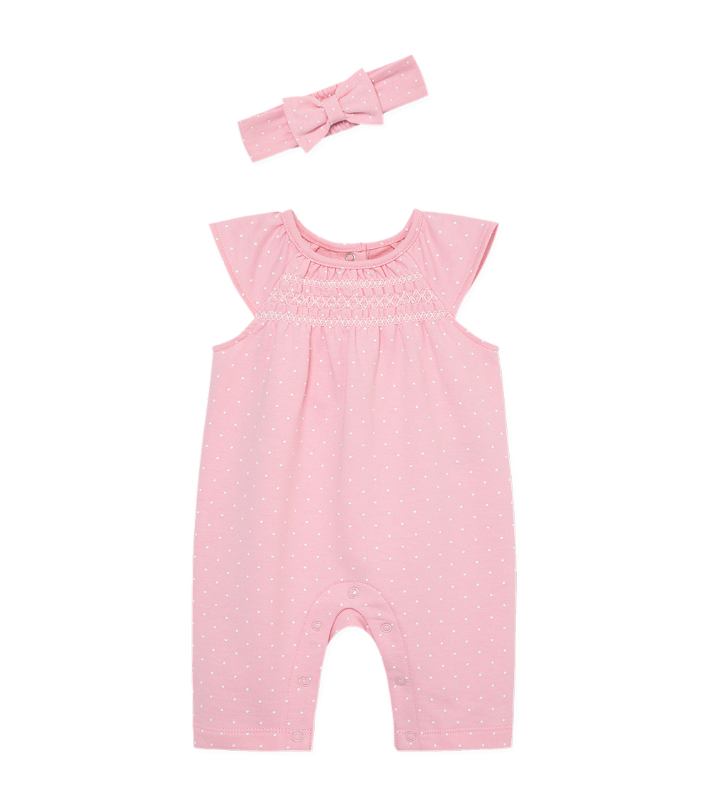 LITTLE ME Smocked Dot Jumpsuit Set