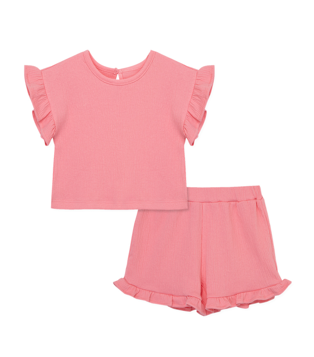 LITTLE ME Pink 2-Piece Ruffle Short Set