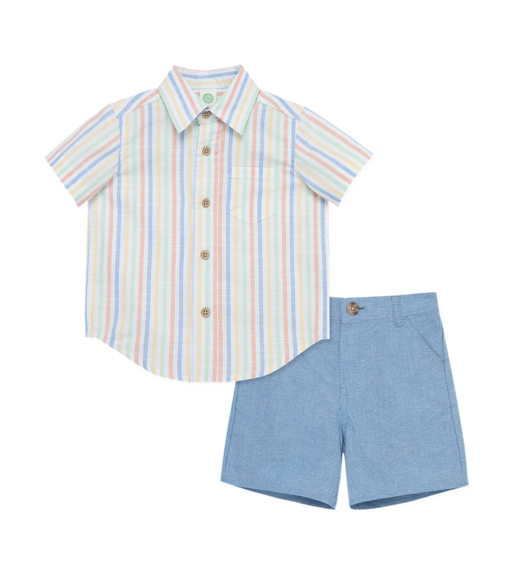 LITTLE ME Stripe Woven Short Set