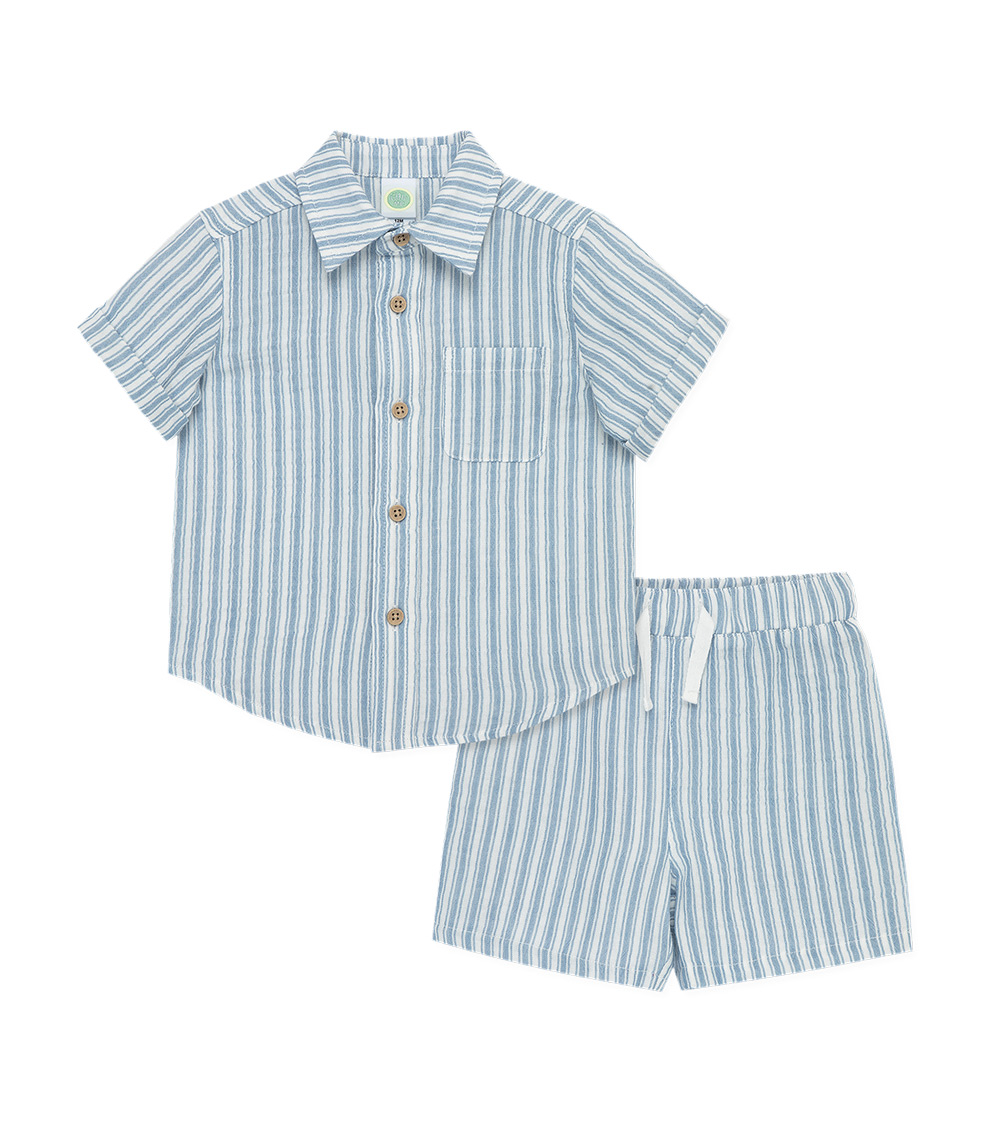 LITTLE ME Striped Woven Short Set