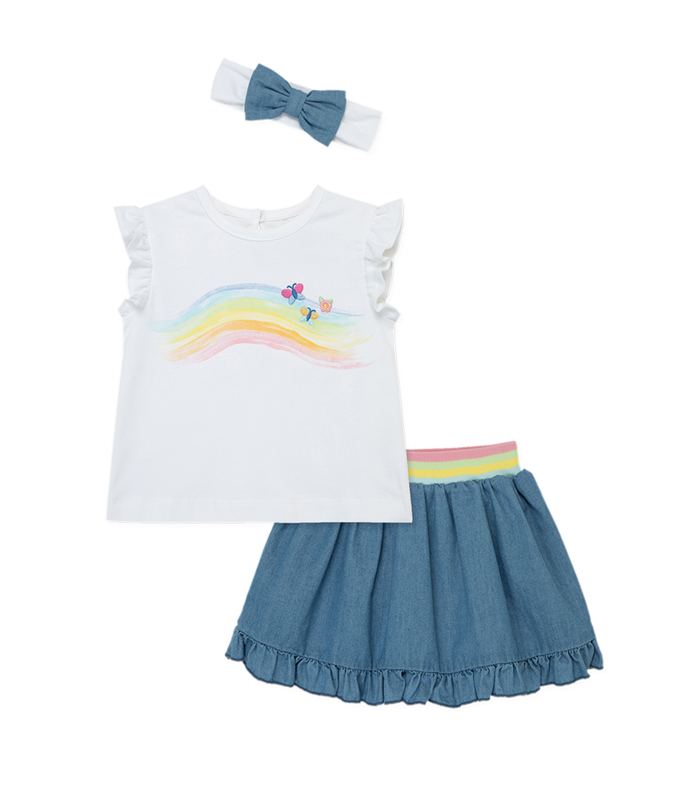 LITTLE ME 3-Piece Rainbow Fashion Skort Set