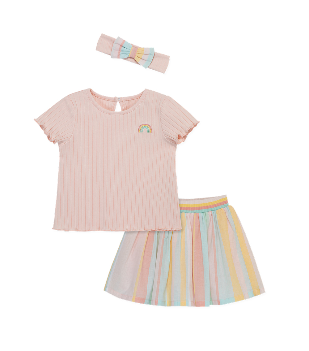 LITTLE ME 3-Piece Stripe Fashion Skort Set