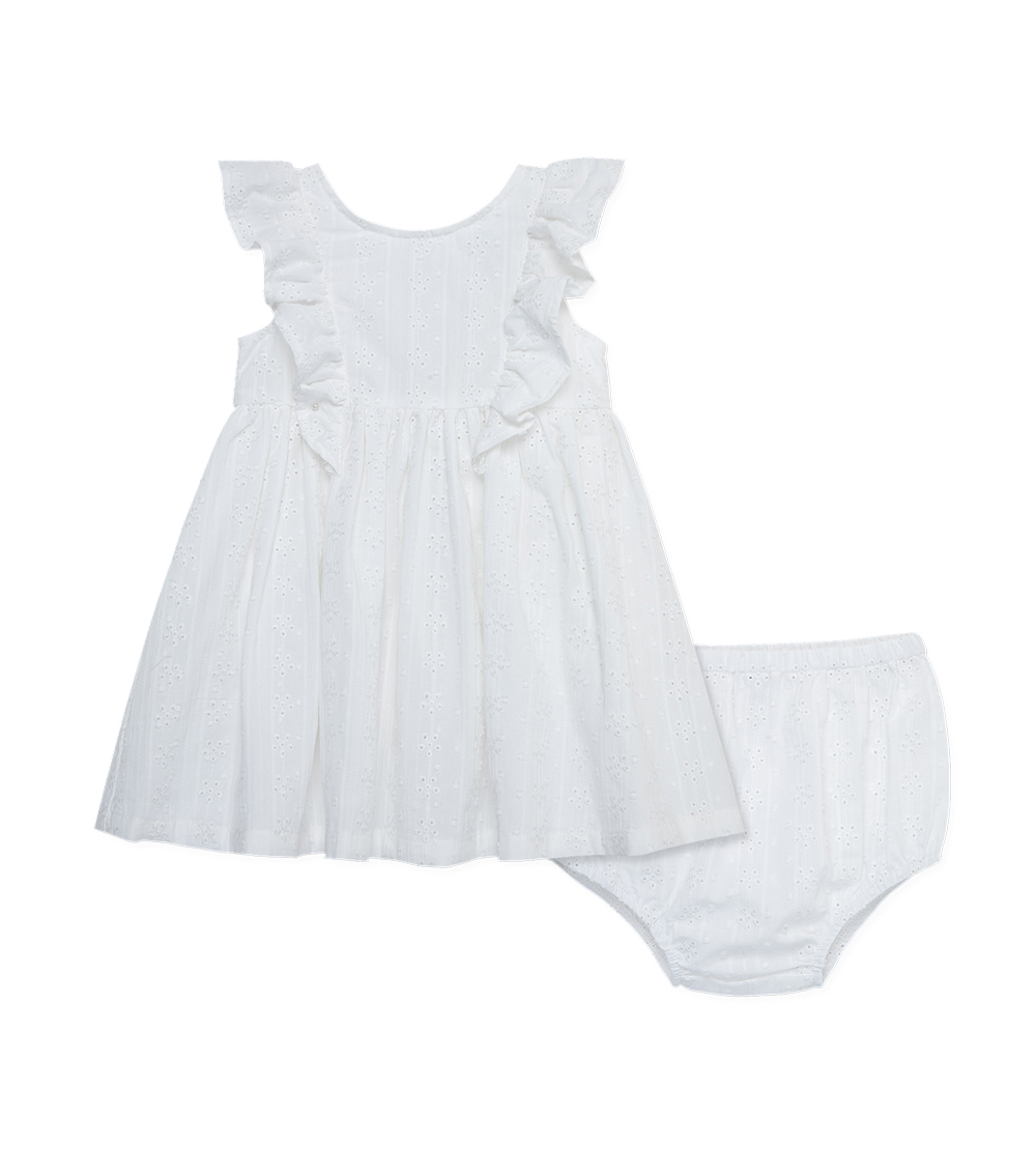 LITTLE ME White 2-Piece Ruffle Embroidered Sundress Set