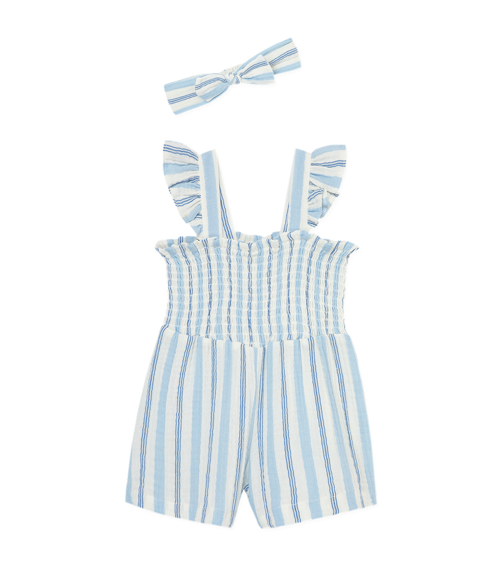 LITTLE ME Blue 2-Piece Stripe Gauze Romper