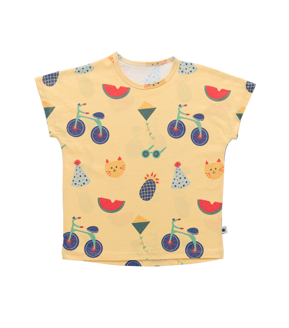 LITTLE YUCCA Yellow Loose-Cut Party T-Shirt