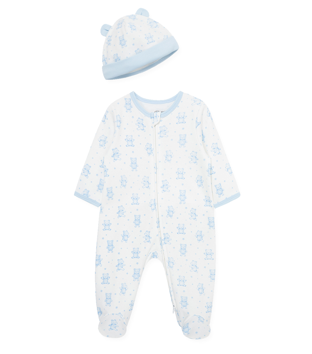LITTLE ME Blue Happy Bear Footie Set