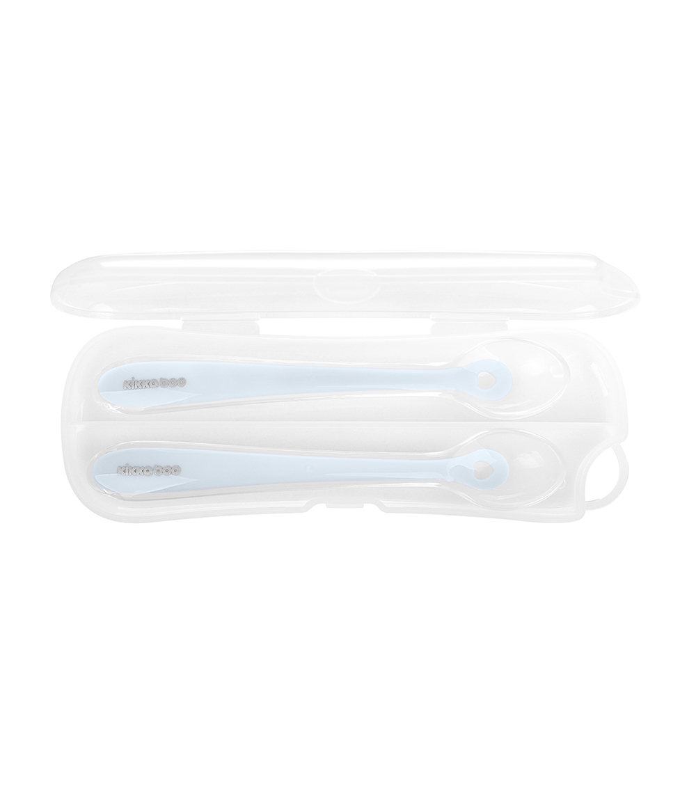 KIKKABOO Blue 2-Piece Silicone Spoon Pack with Case