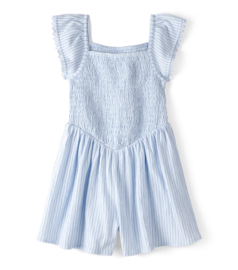 OSHKOSH Toddler Girls Stripe Knit Smocked Jumpsuit, Blue