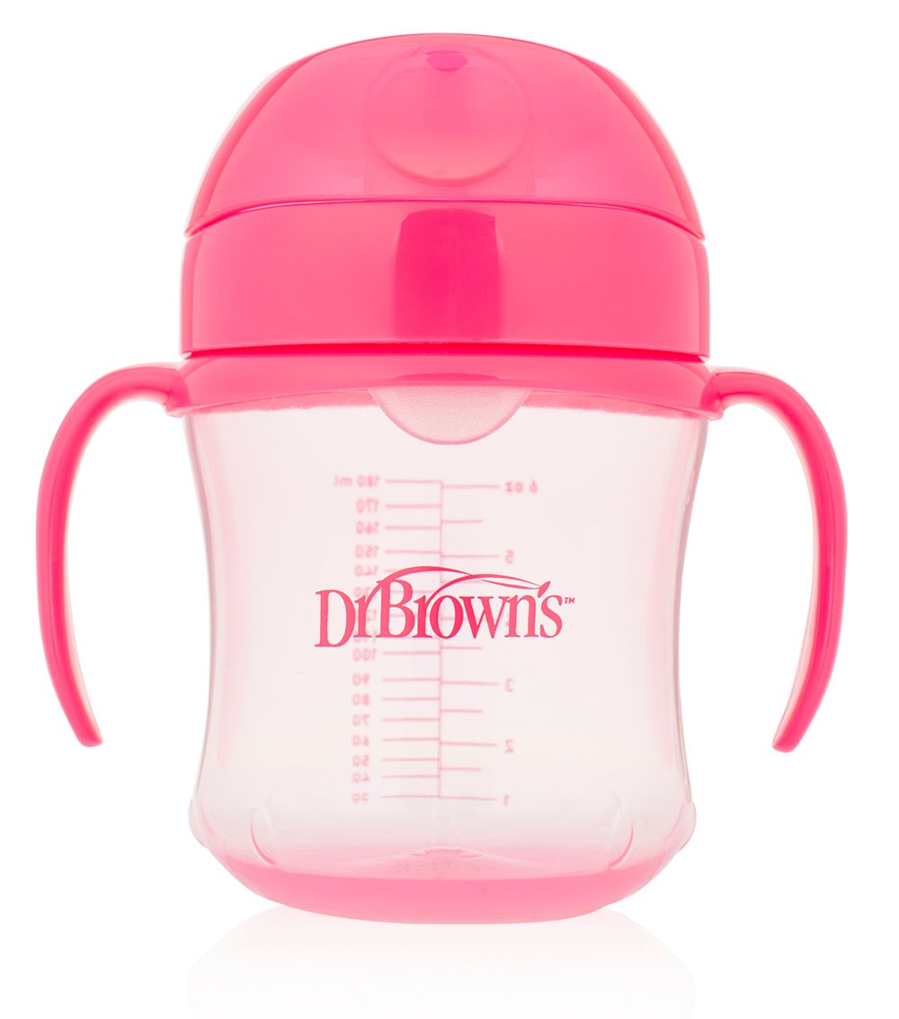 DR. BROWN'S 6 Oz/180 ML Soft Spout Transition Cup With Handles Pink