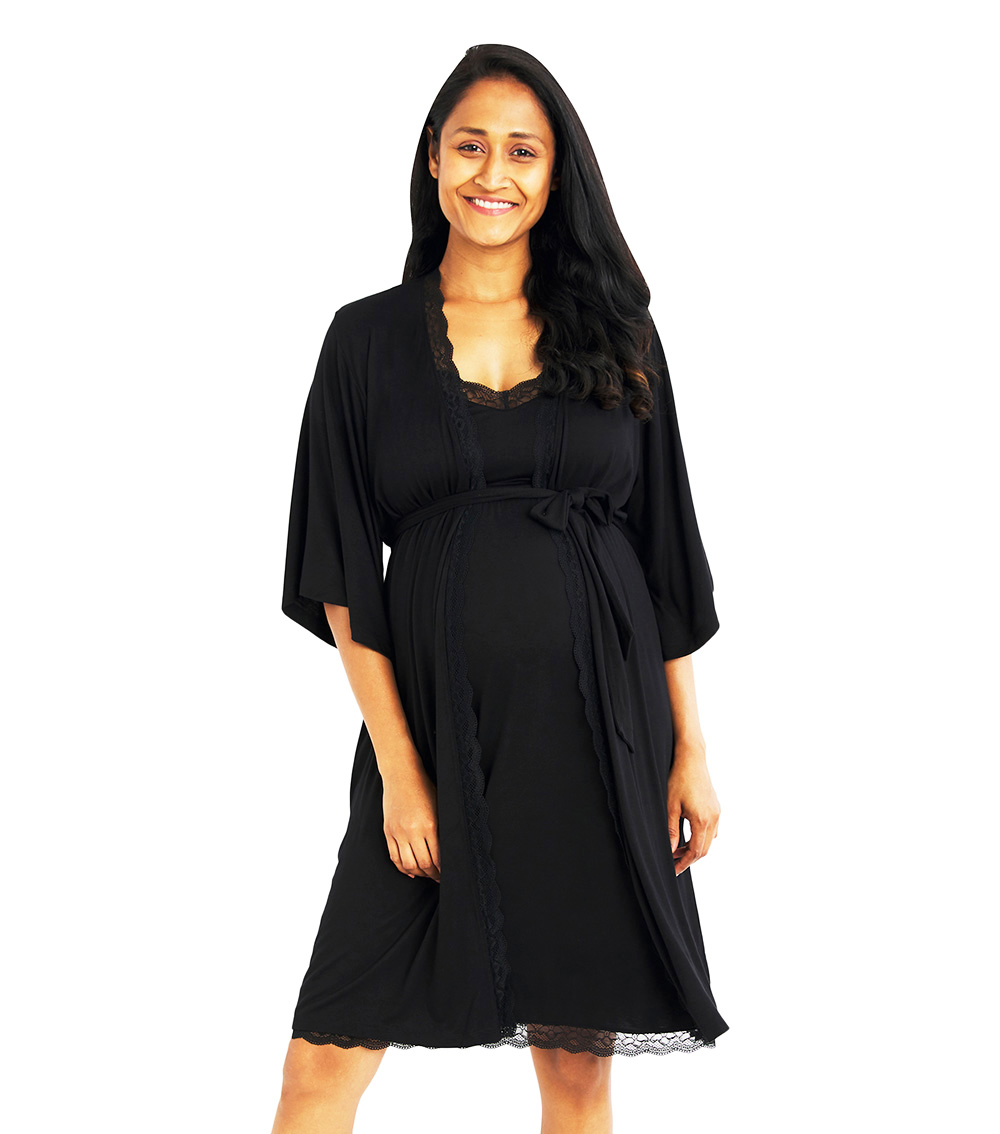 A PEA IN THE POD Lace Trim Long Sleeve Robe