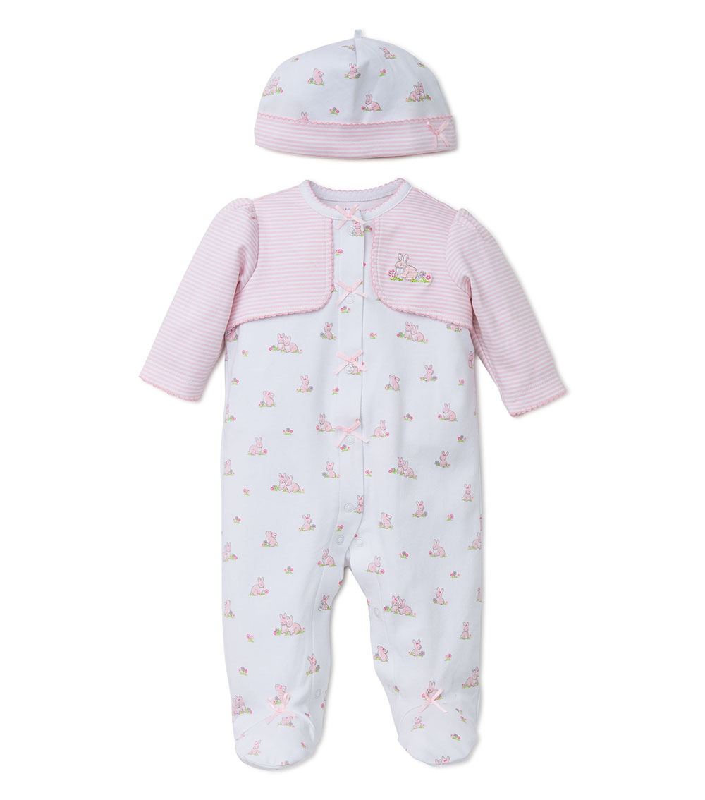LITTLE ME Baby Bunnies Romper With Footie And Hat