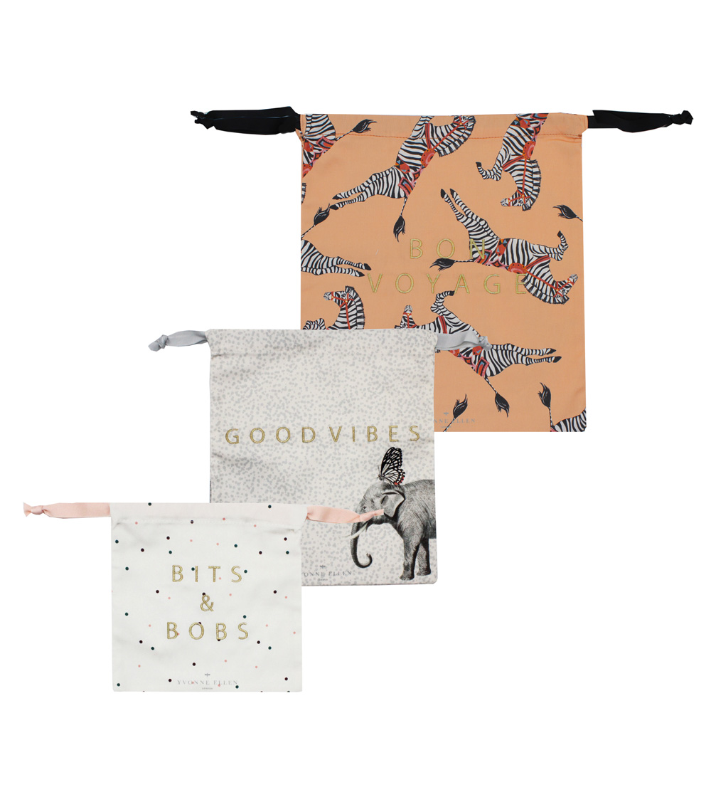 YVONNE ELLEN Cotton Bags - Zebra/Elephant (x3)