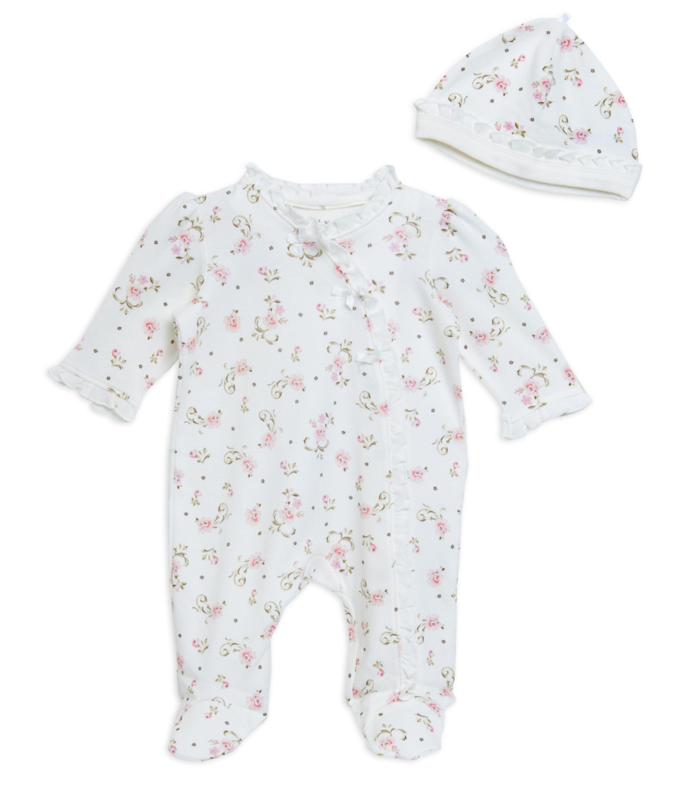LITTLE ME Vintage Rose Onesie With Footie And Hat