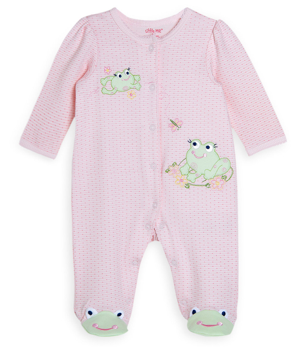 LITTLE ME Frog Friends Romper With Footie