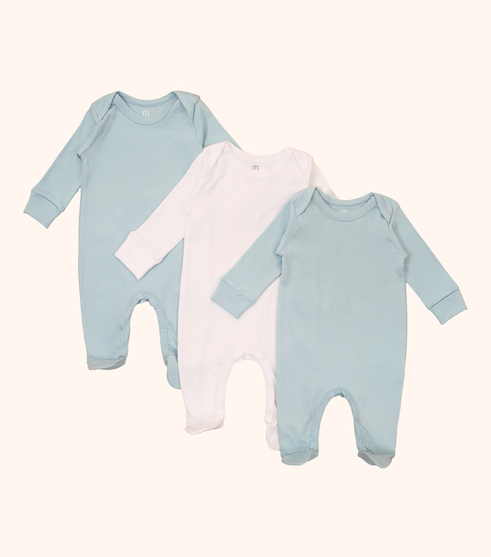 MOMSTORE 3-Piece Plain Footie Sleepsuit Set