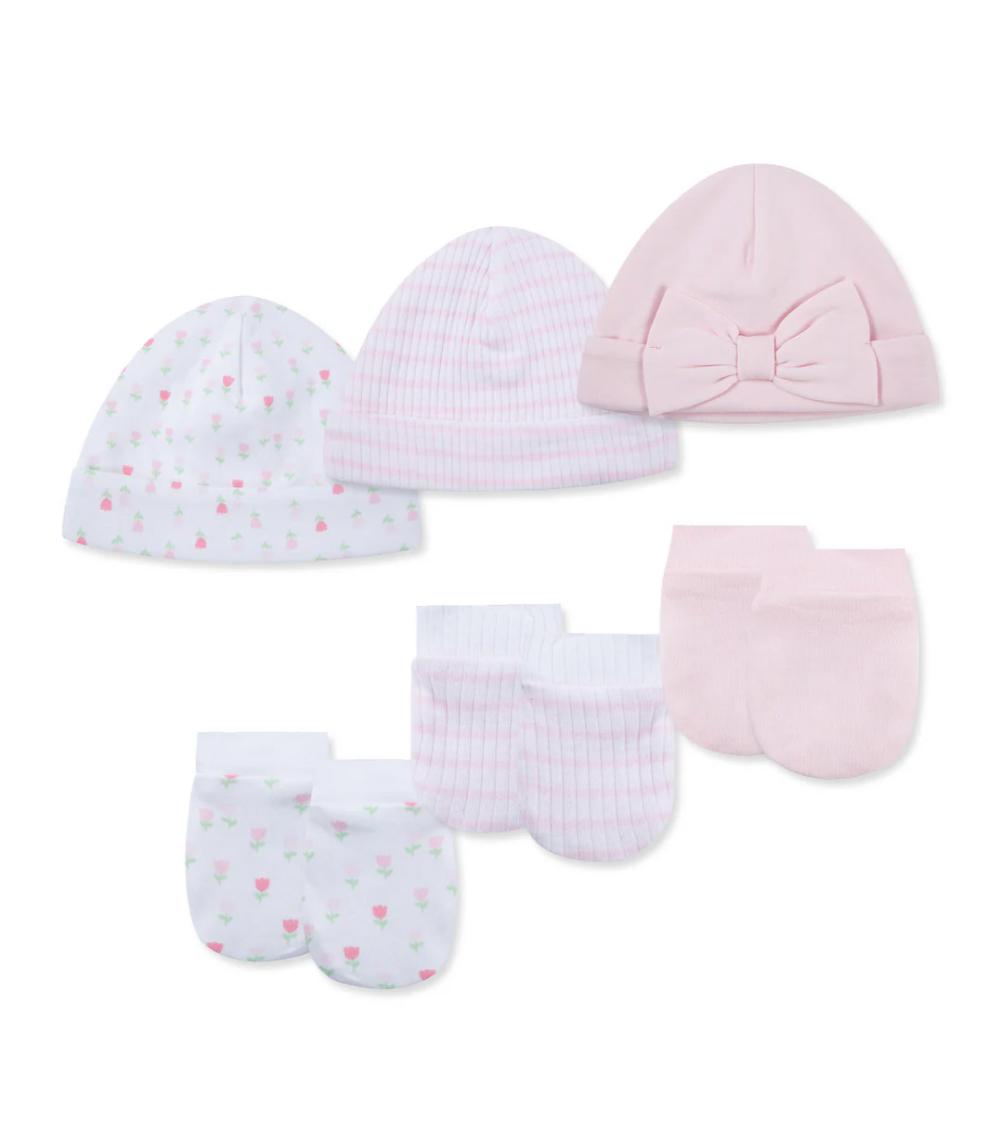 LITTLE ME Tulip Printed Hat and Mitt Set