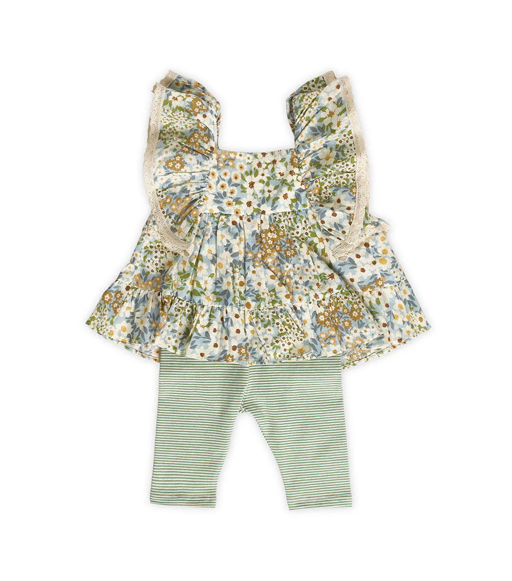 BONNIE BABY 2-Piece Floral and Striped Top and Bottom Set