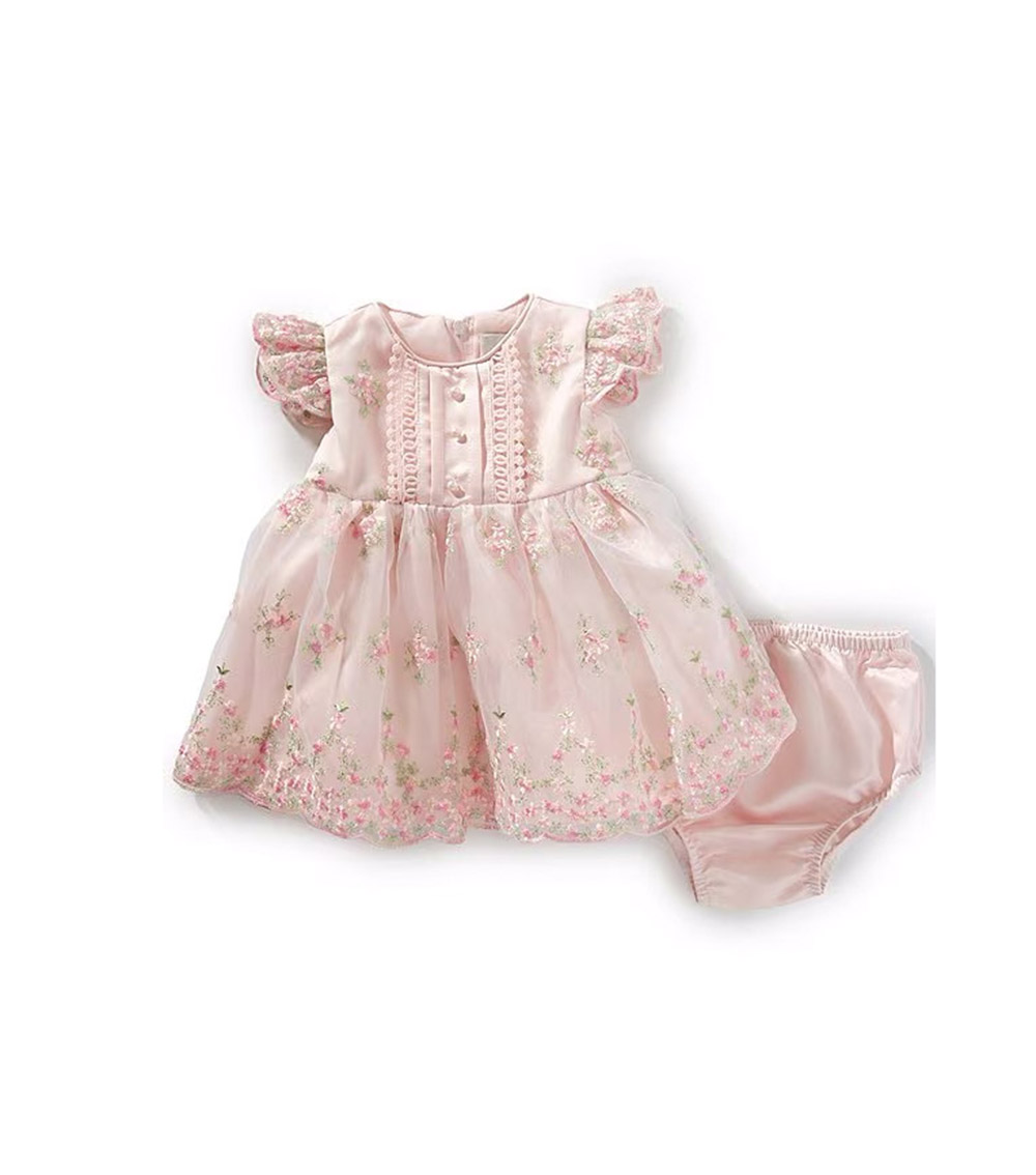 Carter's RARE EDITION Floral Embroidered Ruffle-Sleeve Dress