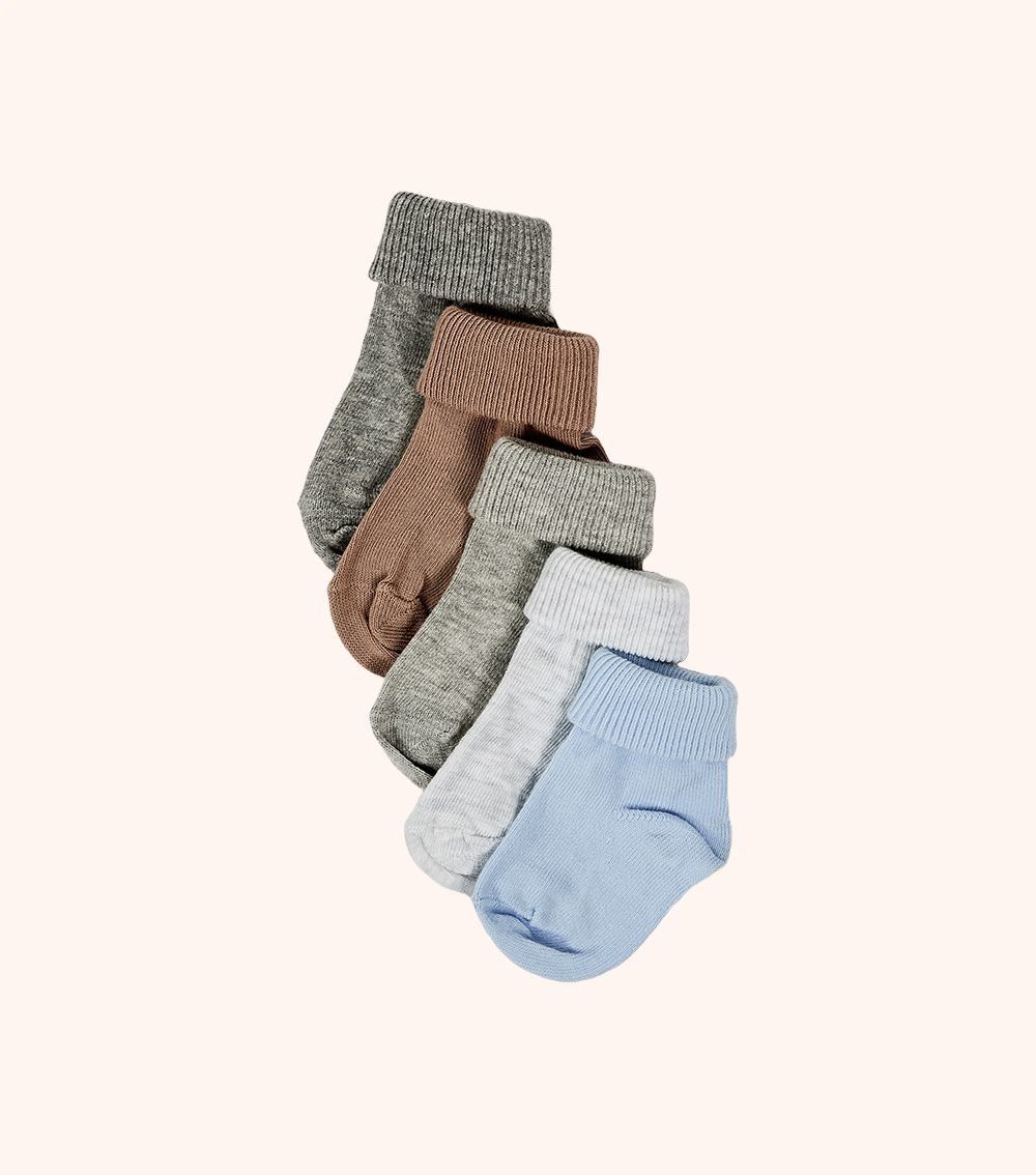 MOMSTORE 5-Pack Ribbed Cuff Turnover Socks (0-24M)