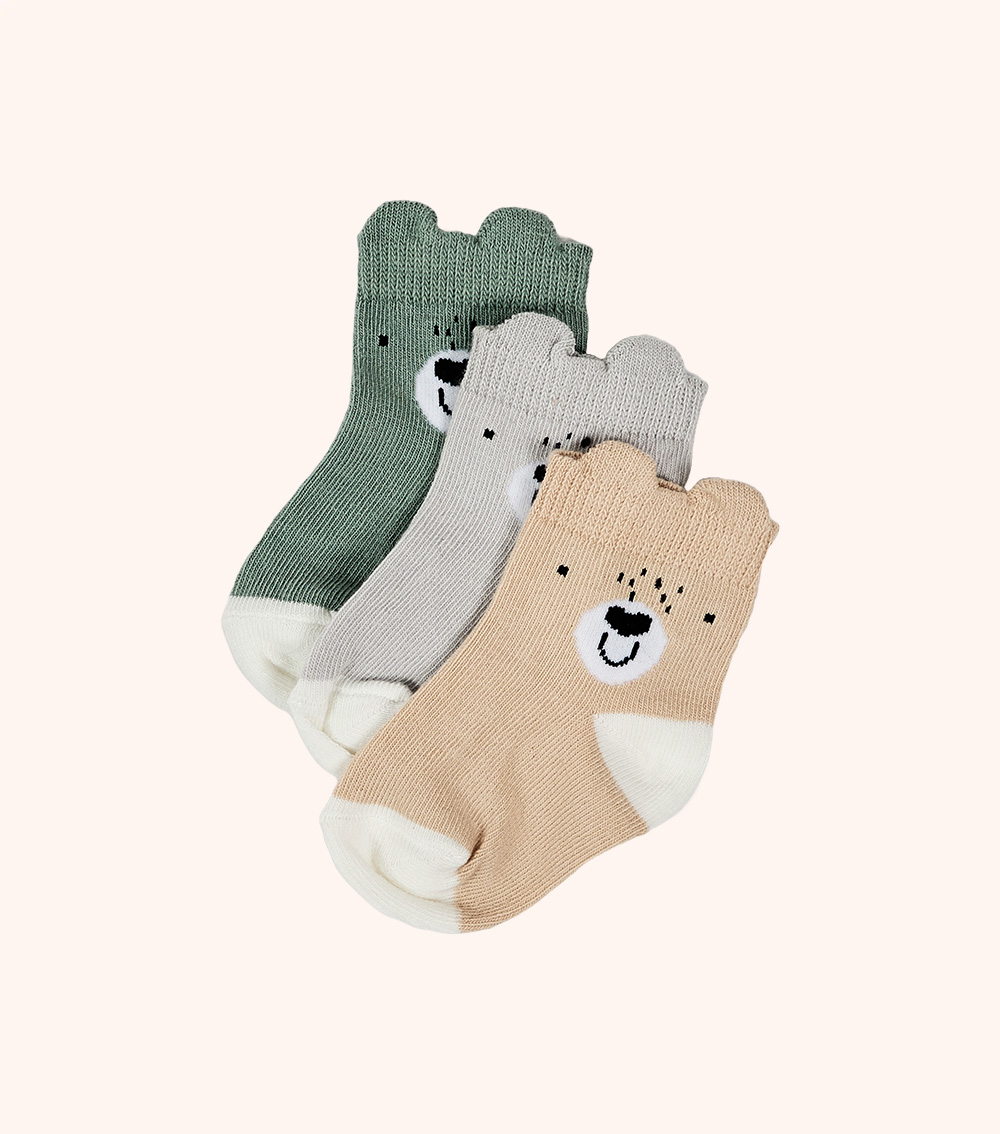 MOMSTORE 3-Pack Bear Print Socks (0-24M)