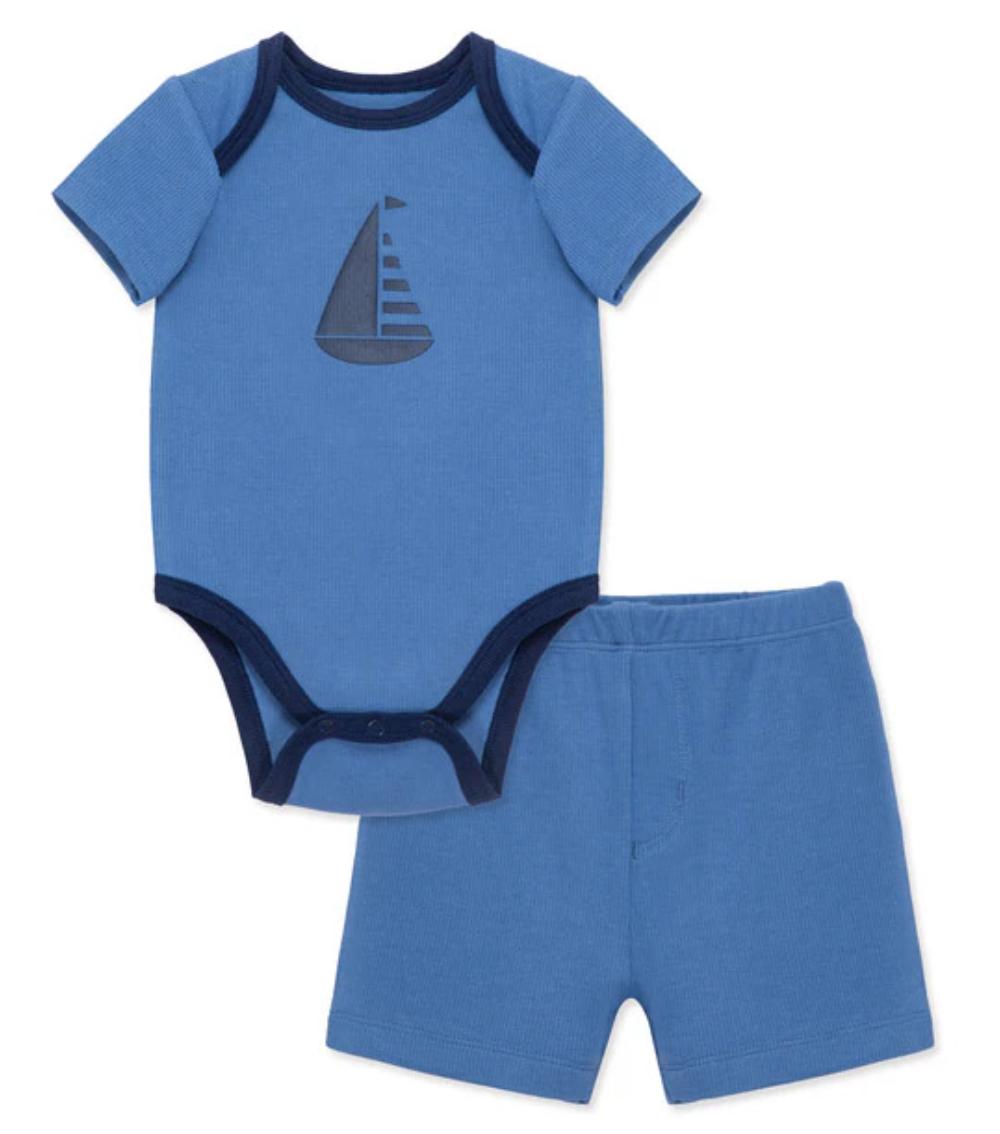 LITTLE ME 2-Piece Sailboat Printed Shorts Set