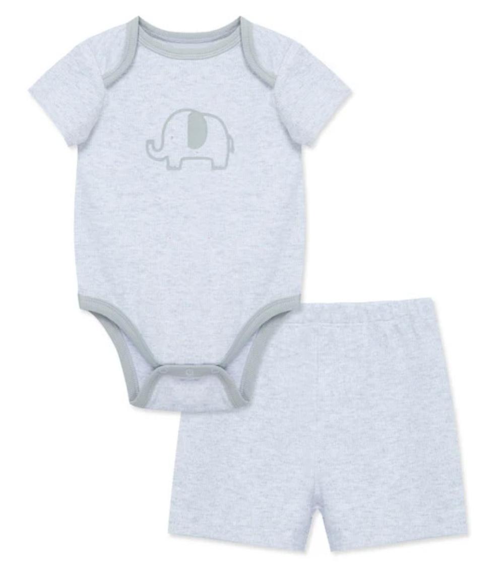 LITTLE ME 2-Piece Elephant Printed Shorts Set