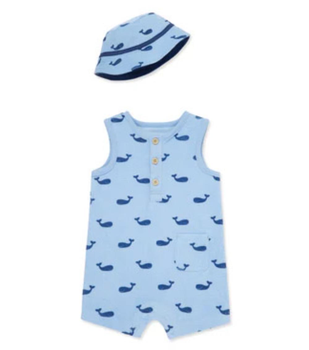 LITTLE ME 2-Piece Whale Printed Romper Set
