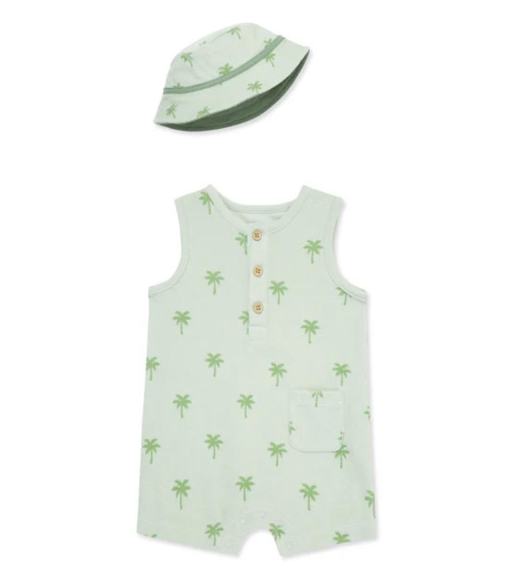 LITTLE ME 2-Piece Palm Tree Printed Romper Set