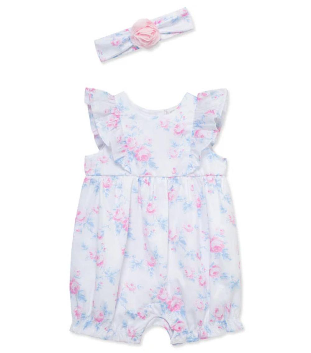 LITTLE ME 2-Piece Rose Printed Romper Set