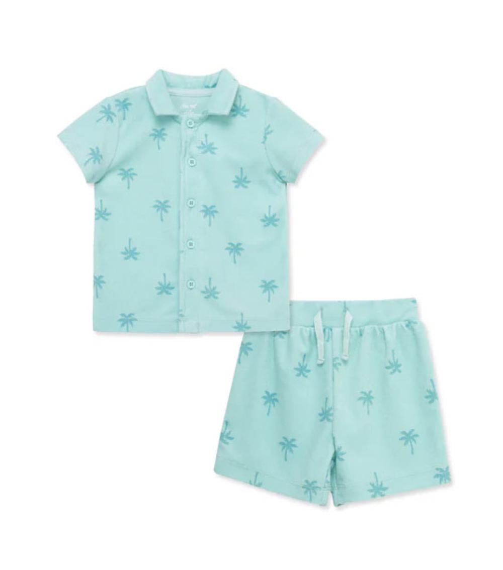 LITTLE ME 2-Piece Palm Tree Print Shorts Set