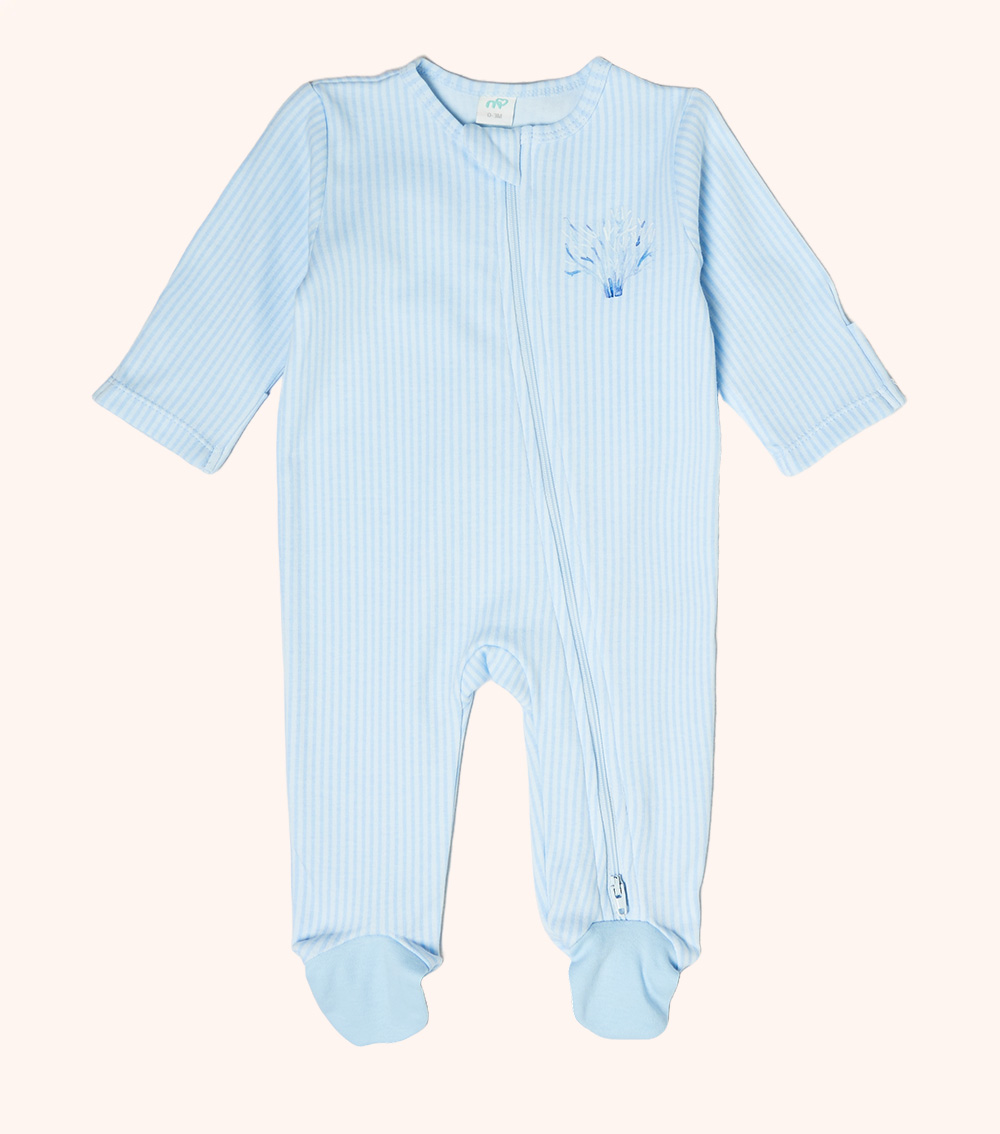 MOMSTORE Stripe Long-Sleeve Sleepsuit, Blue (0-18M)