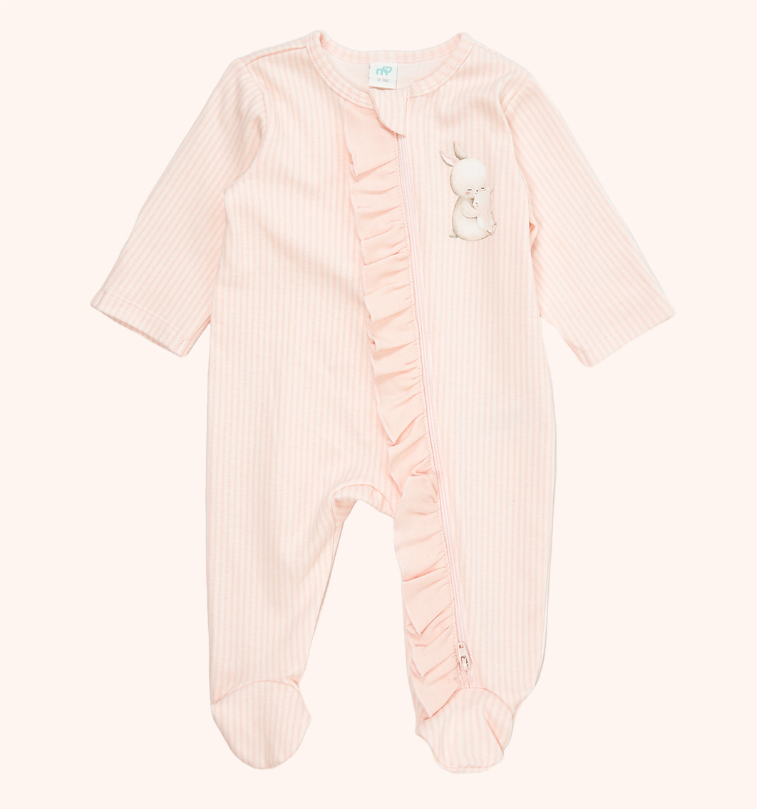 MOMSTORE Stripe Sleepsuit, Pink (0-18M)