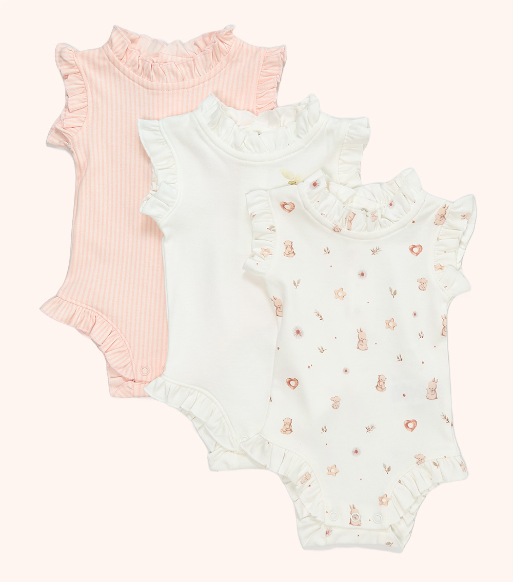 MOMSTORE 3-Pack Stripe Bodysuit, Pink & White (0-18M)
