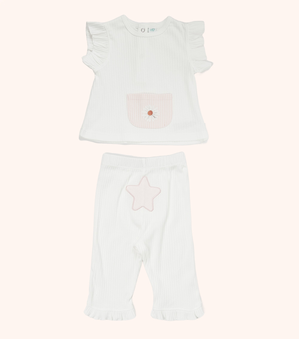 MOMSTORE 2-Piece Floral Print Top and Pants Set, White (6-24M)