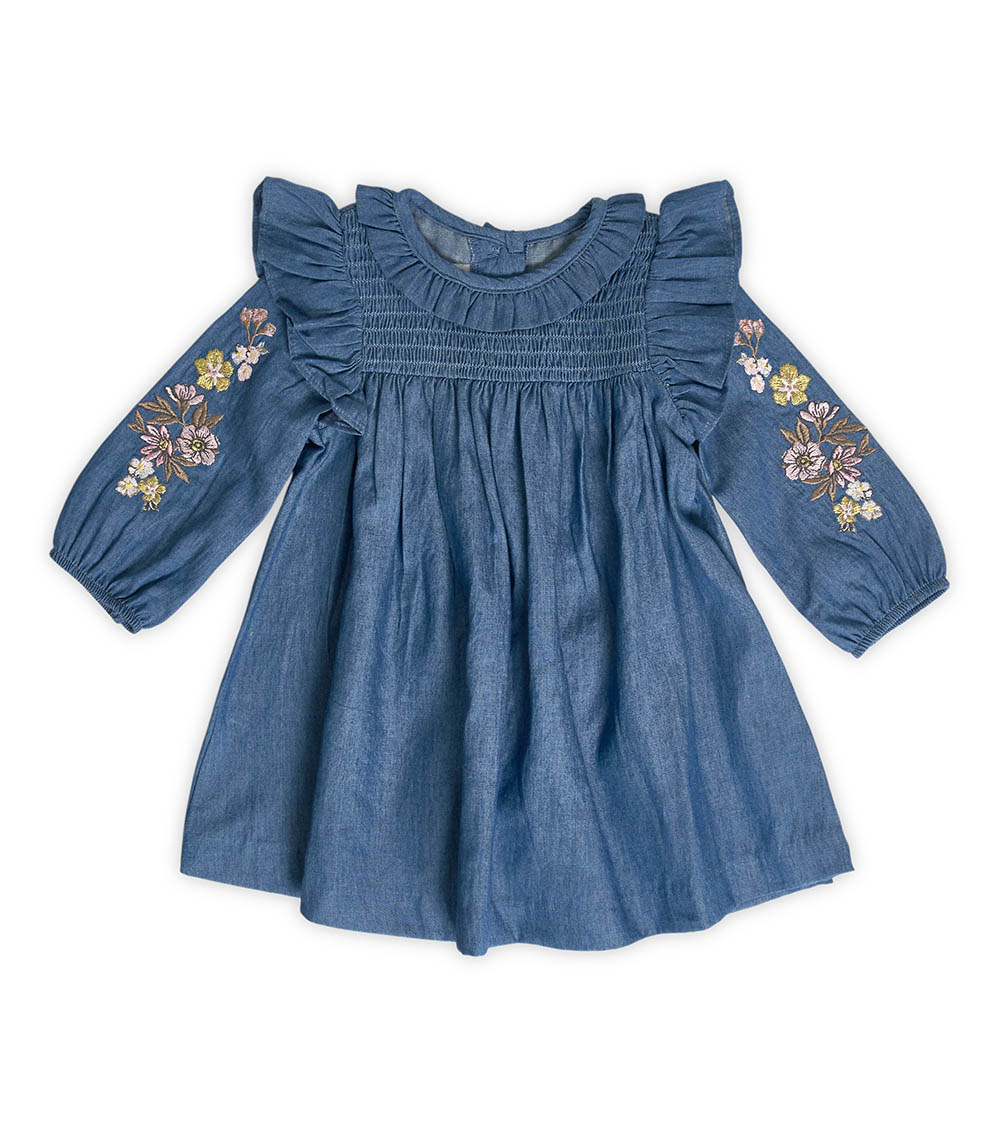 BONNIE BABY Floral Embroidered Denim Dress