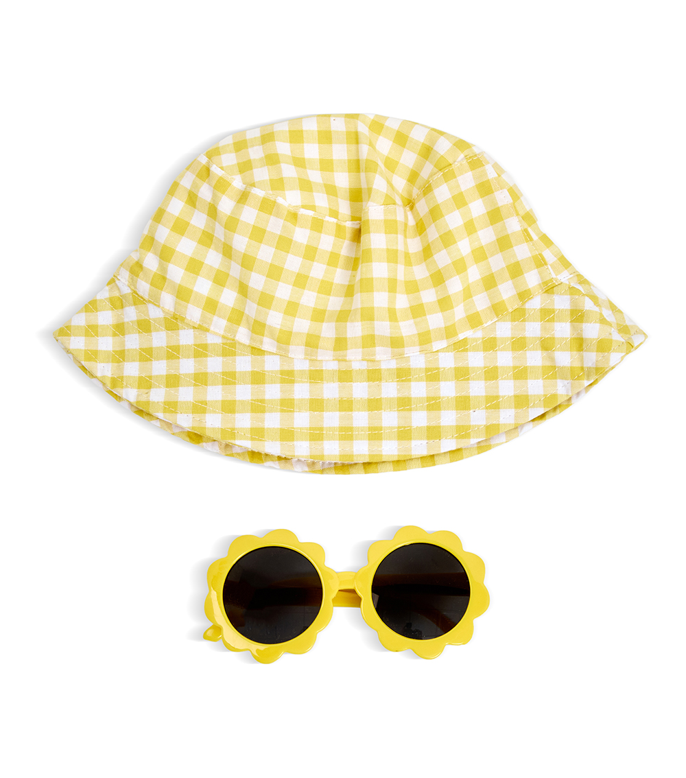 LITTLE ME Boys Yellow Gingham Translucent Sunhat With Jelly Sunglasses, Multicolor