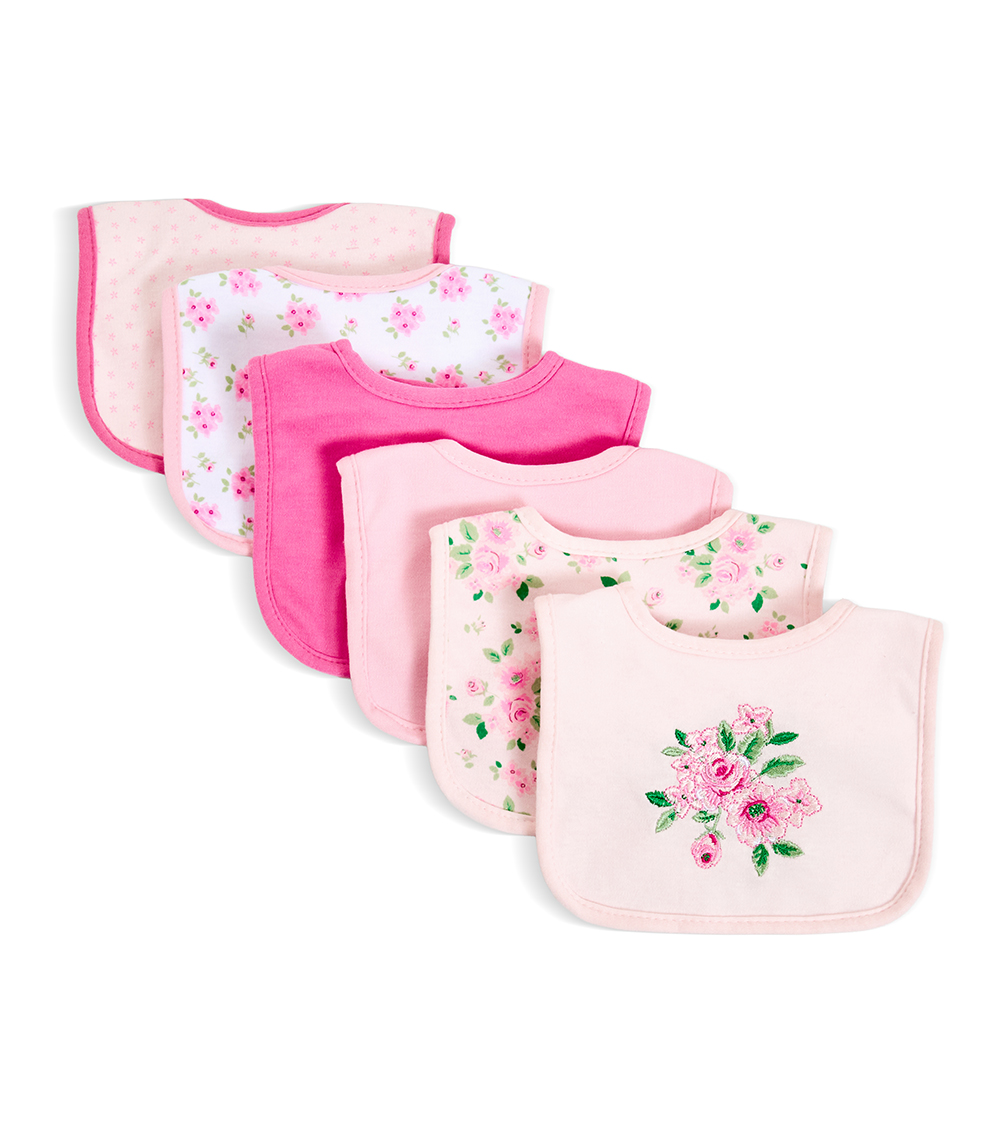 LITTLE ME Girls Floral Waterproof Lining 6 Piece Set Of Bibs, Multicolor