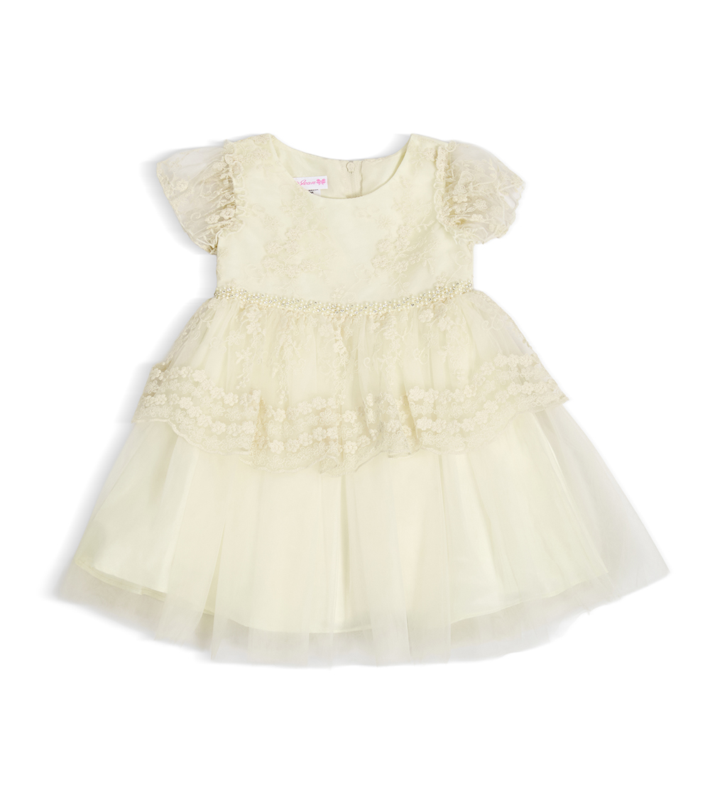BONNIE BABY Girls Lace Occasion Dress with Flutter Sleeves, Ivory