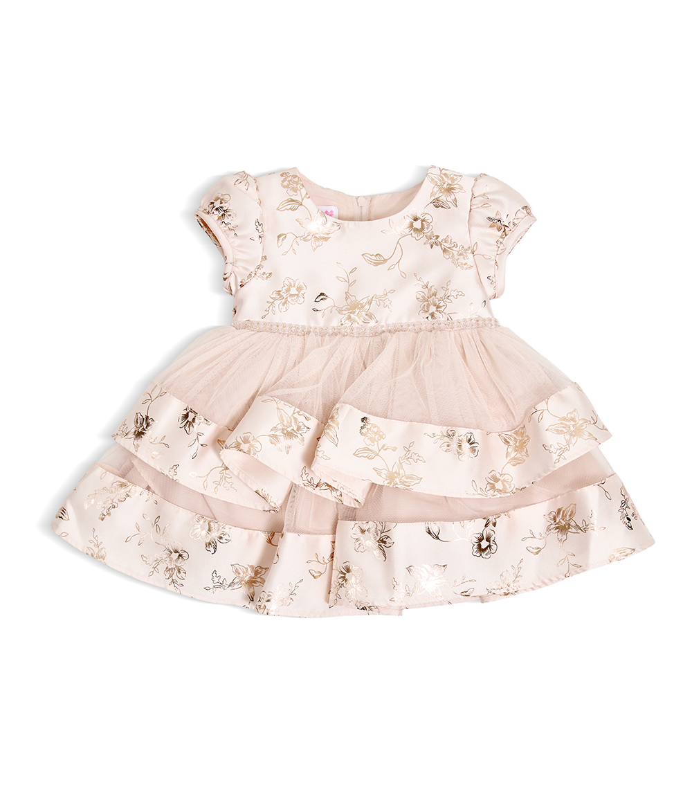 BONNIE BABY Girls Floral Ruffle Party Dress with Tulle Skirt, Blush