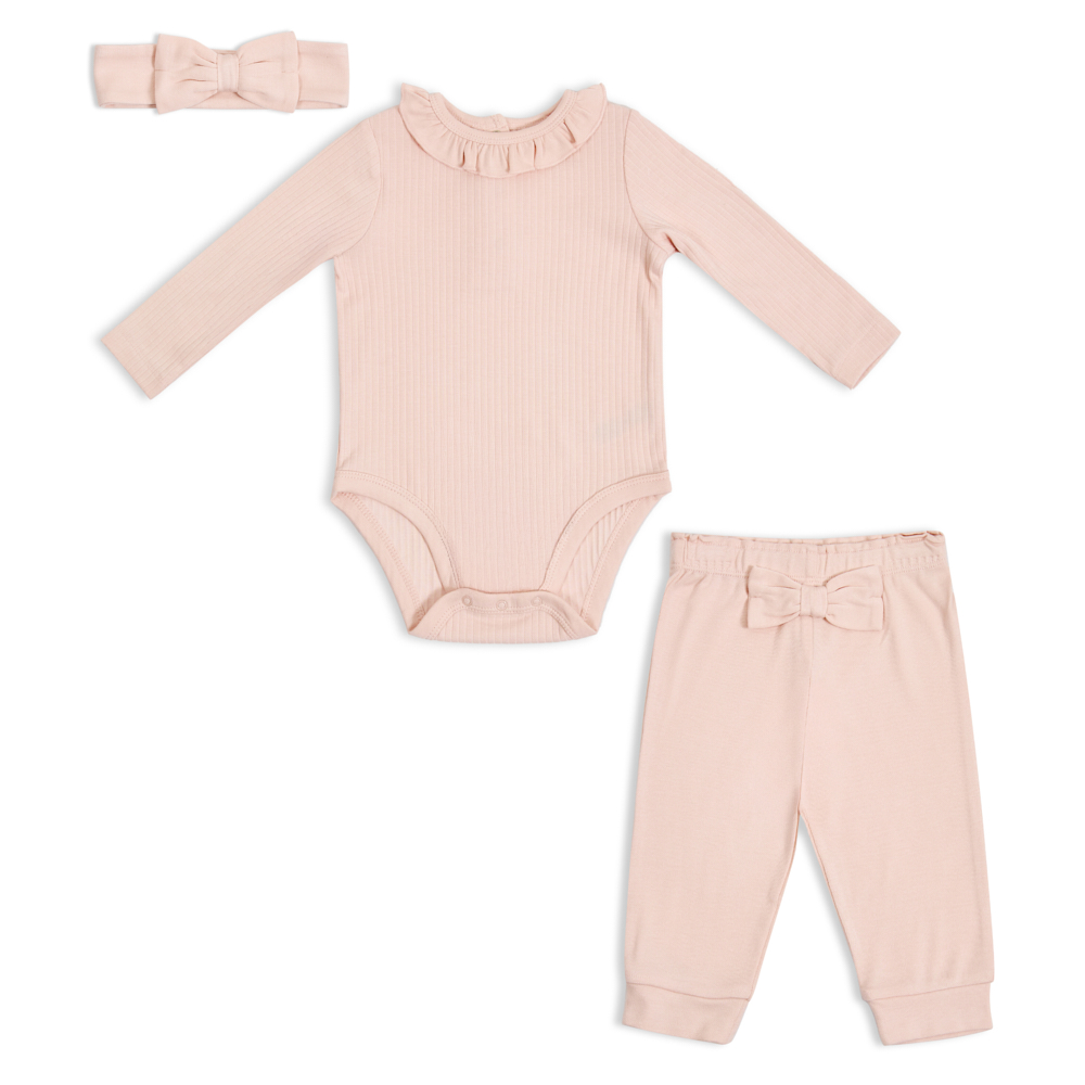 LITTLE ME Girls Soft Bodysuit Pant Set, Pink