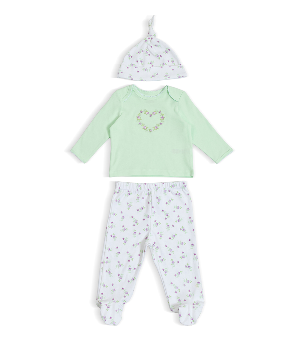 LITTLE ME Girls Floral Heart Print Set, Green