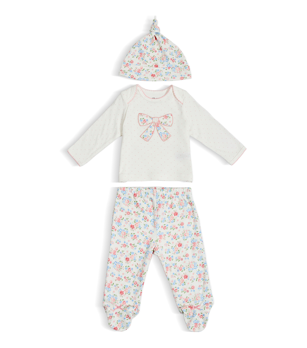 LITTLE ME Floral Bow Print Set, White