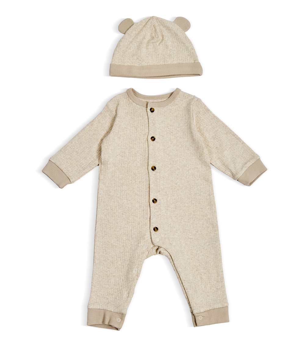 LITTLE ME Boys Sets With Coverall Hat, Oatmeal