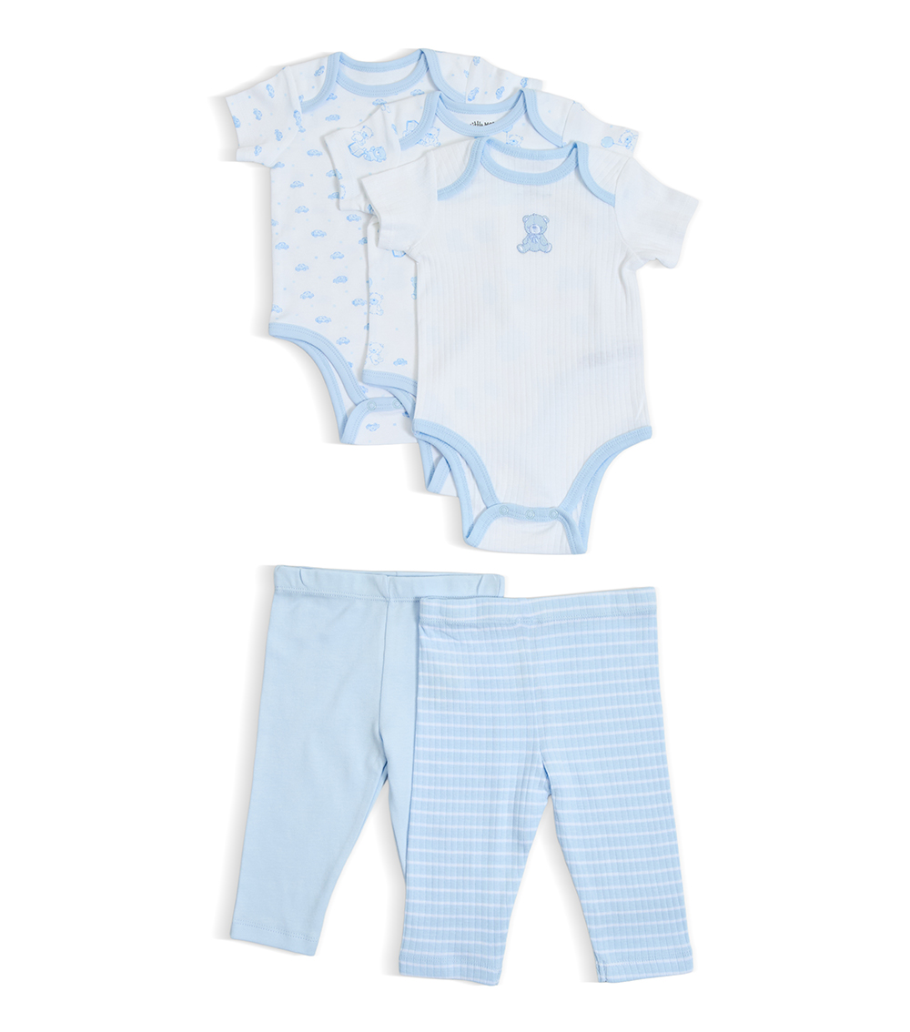 LITTLE ME Boys Bear Printed 5 Piece Bodysuit Pant Set, Blue