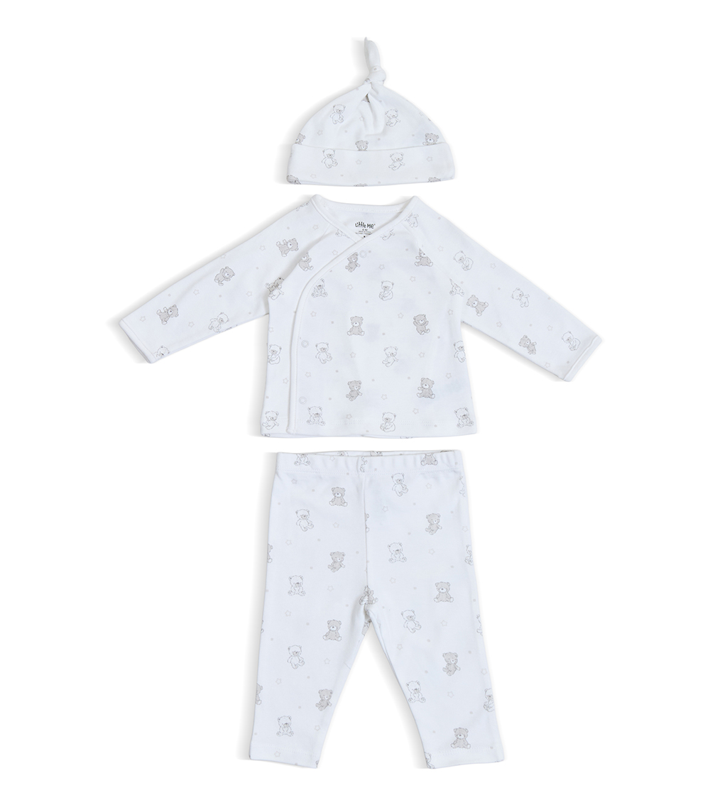 LITTLE ME Boys Baby Bear Set With Hat, Grey